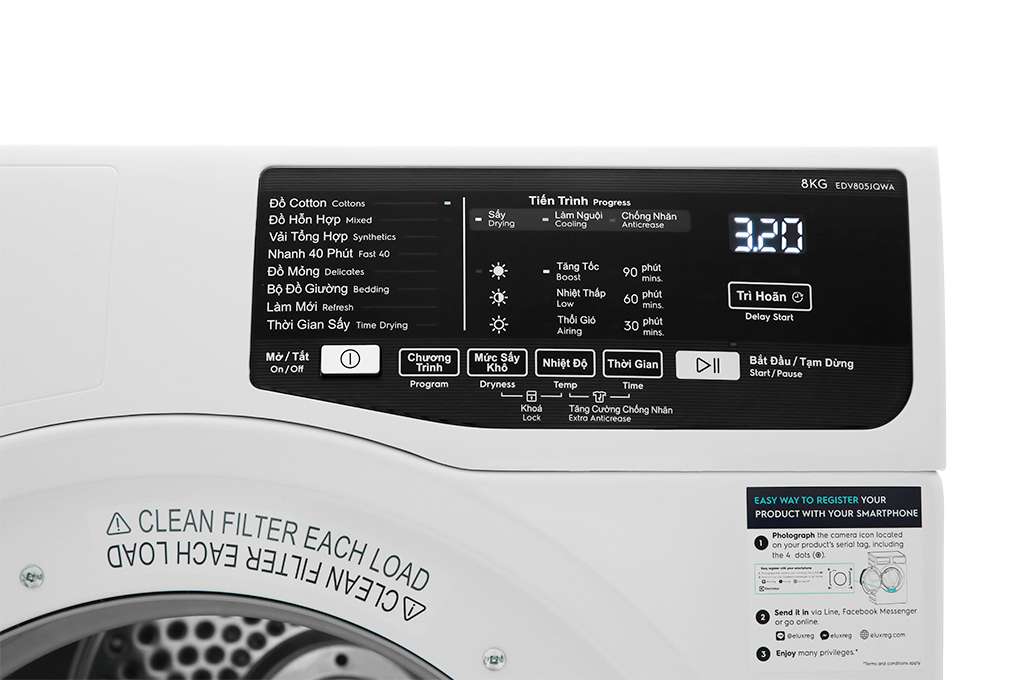 Máy sấy Electrolux 8 Kg EDV805JQWA Mẫu 2019