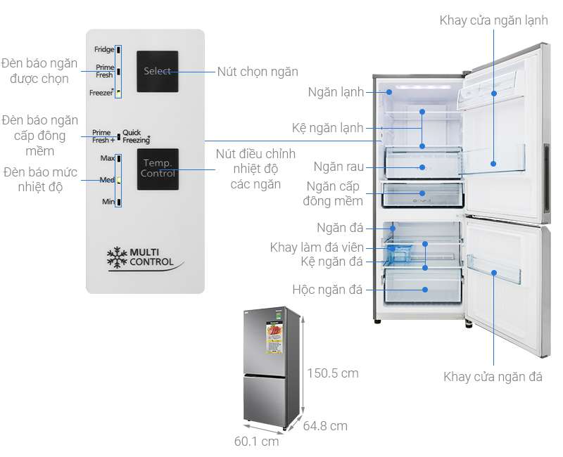 Thông số kỹ thuật Tủ lạnh Panasonic Inverter 255 lít NR-BV280QSVN