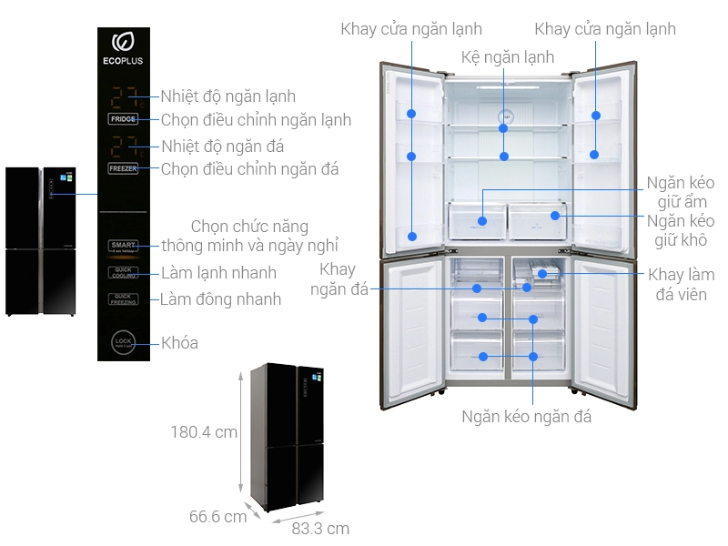 Tủ Lạnh Aqua 4 Cánh 516 Lít Inverter AQR IG525AM GB